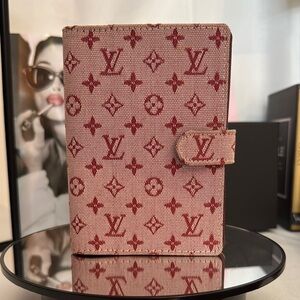 Authentic Louis Vuitton Burgundy Monogram “Mini Lin” Card Holder/Agenda